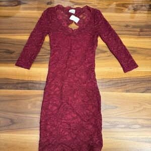 Solemio Deep Red Lace Long Sleeve Dress